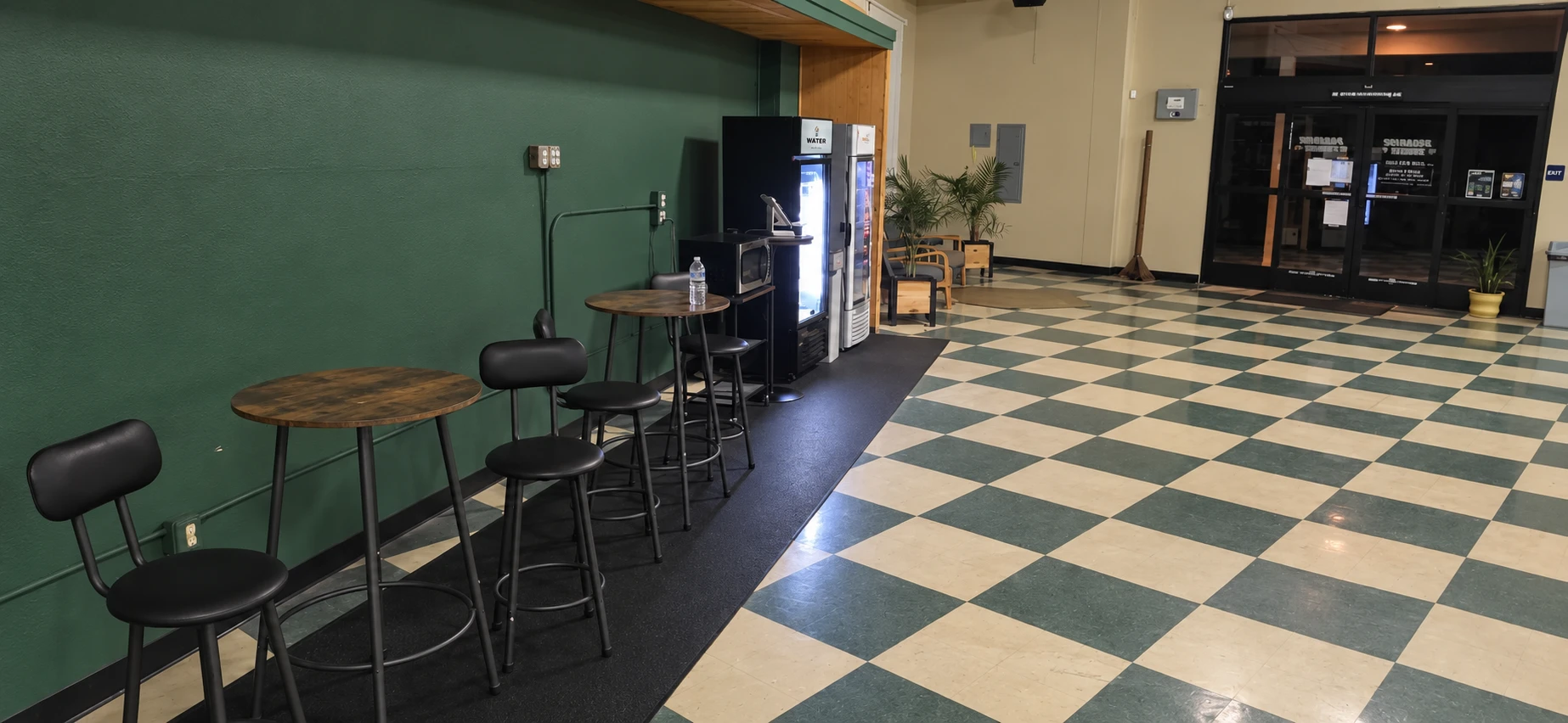 Tables and seating beside the gym refreshment area